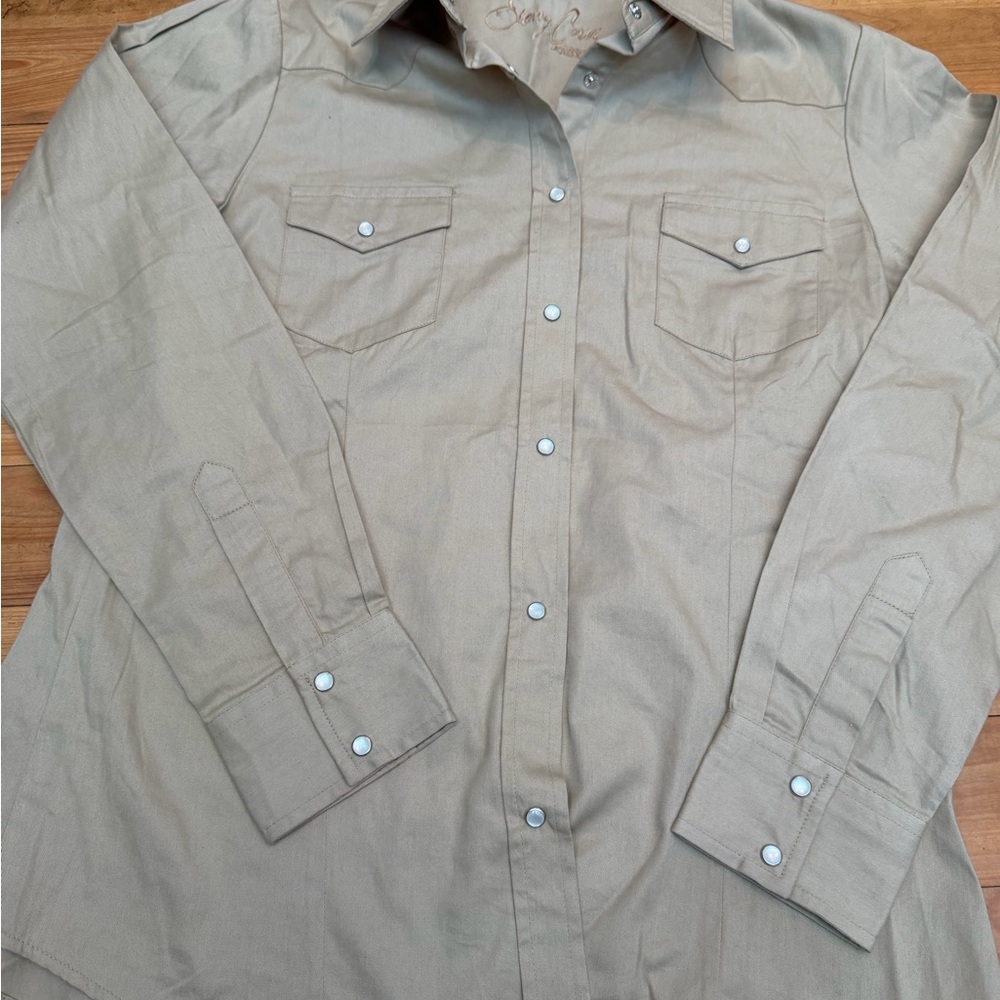 Woman’s Tan Button-Up Shirt cowgirl western country